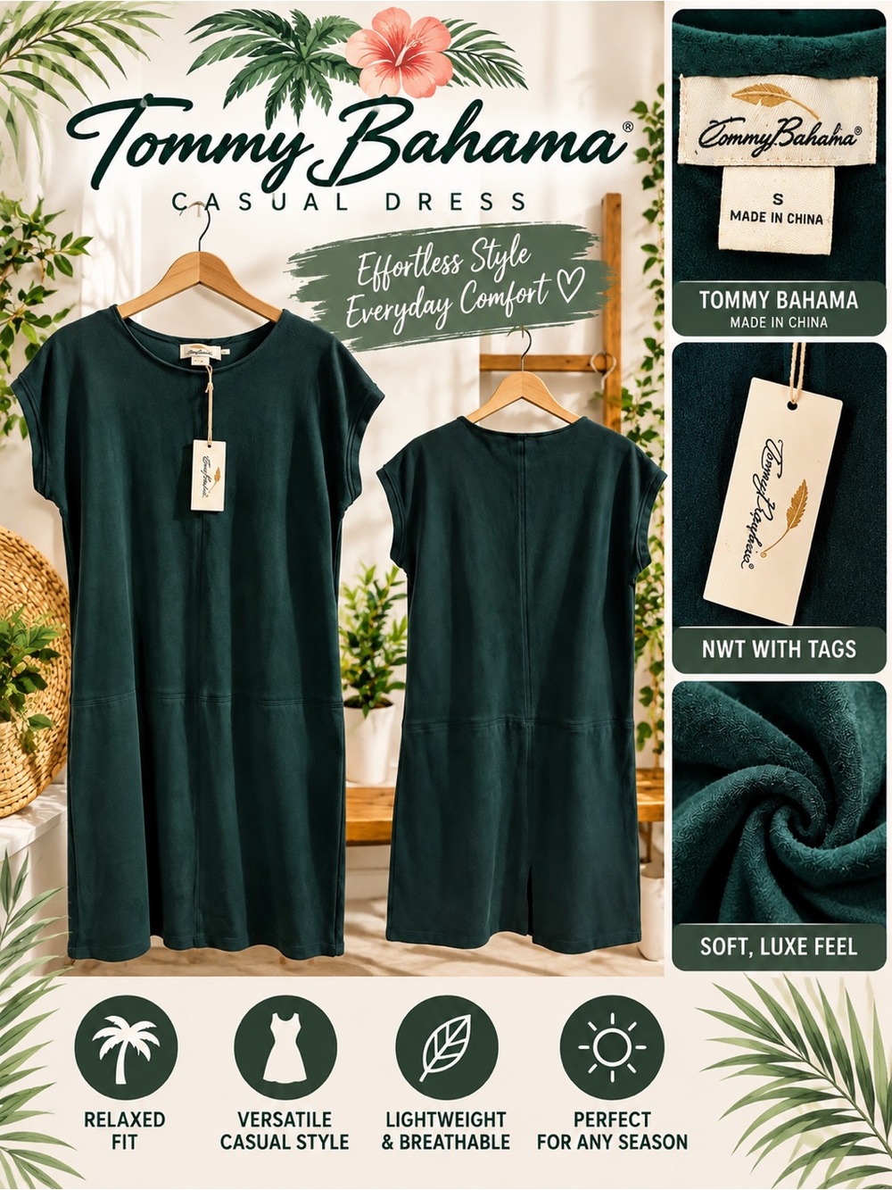 Tommy Bahama Scarab Green Suede Dress, Size S, NWT,
